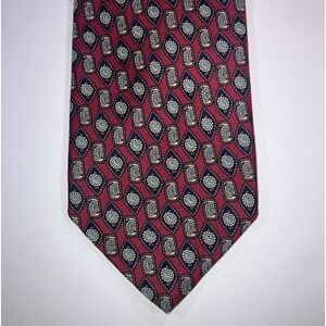 Vintage Robert Talbott Red Blue Foulard Geometric Silk Necktie Hand Sewn USA